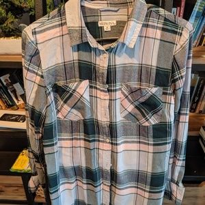 Button Down Plaid Flannel Top